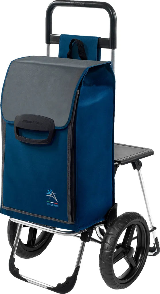  Einkaufstrolley FAJENA In Blau Mit Kühlfach, Ausklappbarem Sitz & Großen, Abnehmbaren Rädern
