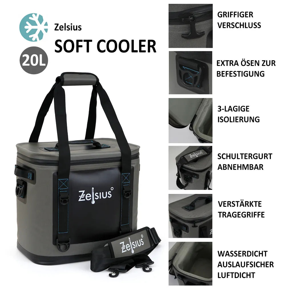  Zelsius Soft Kühltasche Grau 20 Liter | Leicht Und Wasserdicht