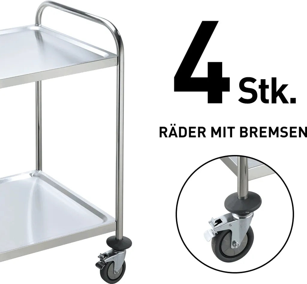  BPT Servierwagen Edelstahl Küchenwagen Auf Rollen Mit Runder Griff,rollwagen Für Restaurants Mit 4-Bremsräder