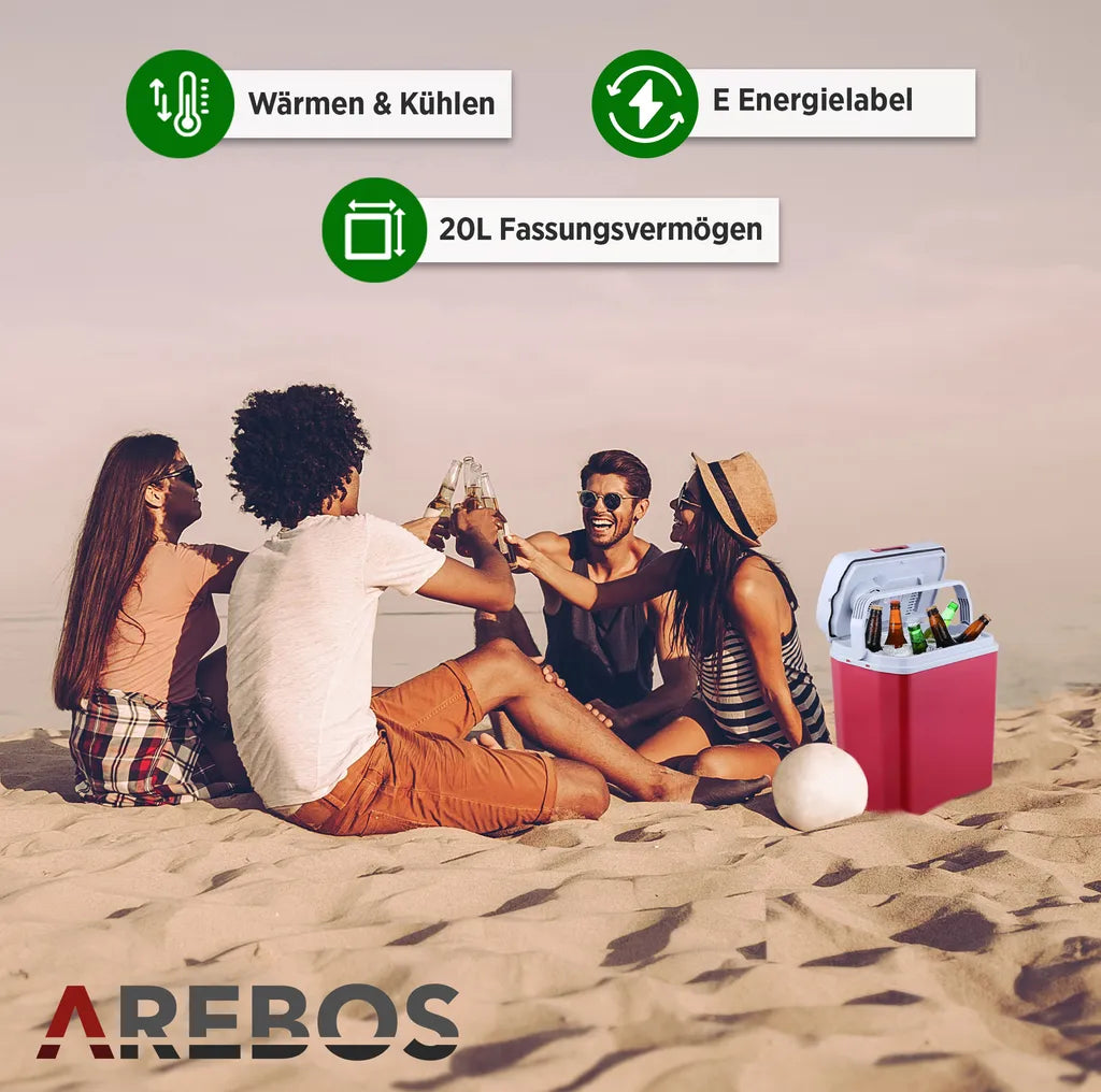  AREBOS 20 Liter Kühlbox Elektrisch, Klein, Zum Kühlen Und Warmhalten, Mit ECO Modus, 12/230 V Für Auto Und Steckdose, Kühltasche, Isoliertasche