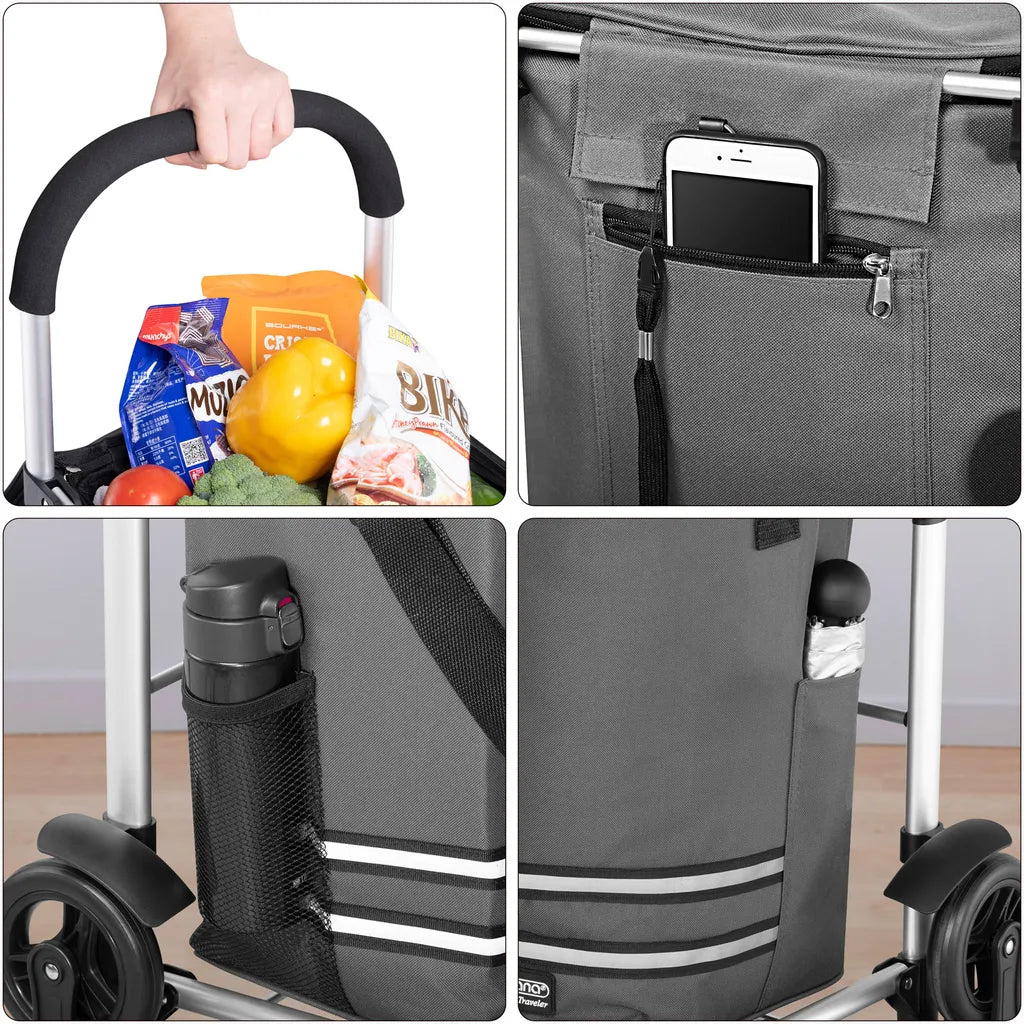  Monzana 2in1 Einkaufstrolley 30kg Klappbar Abnehmbare Tasche 6 Rollen Kühltasche Einkaufswagen Einkaufshilfe Treppensteiger , Farbe:Grau
