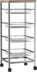  HOMCOM Servierwagen, Küchenwagen Mit Metallkörben, Küchentrolley, Beistellwagen, Silber, 36,5 X 36,5 X 89 Cm