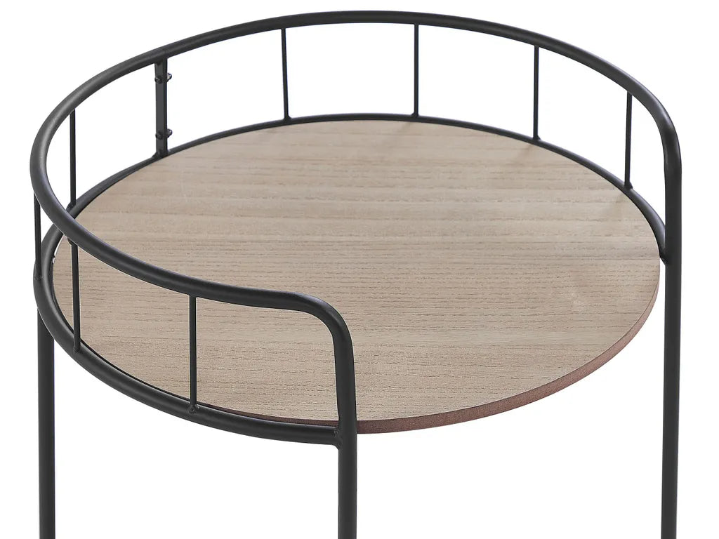  Servierwagen Schwarz / Heller Holzfarbton Aus MDF/ Metall 39 X 39 X 64 Cm Mit 2 Ablagen Rund Viel Stauraum Wohnzimmer Modern Elegant