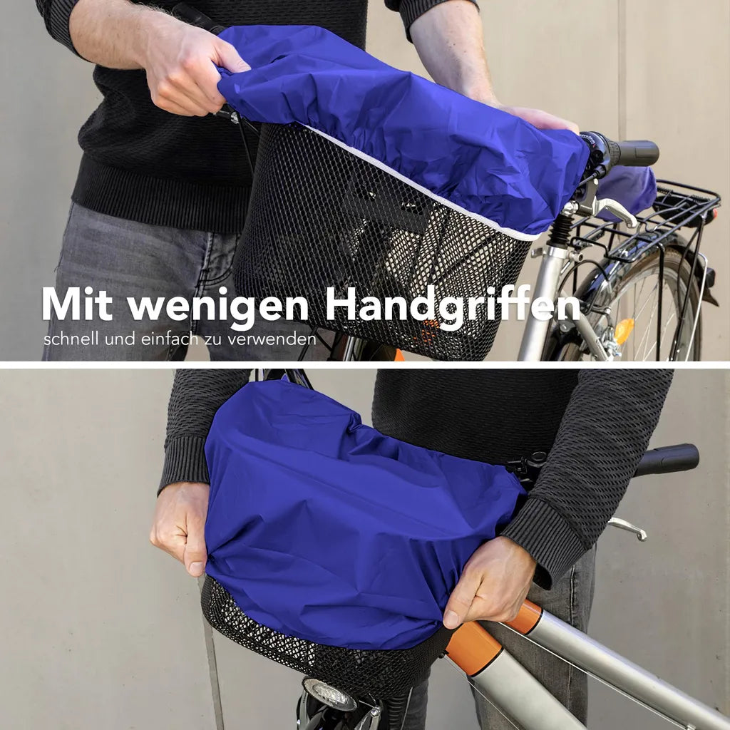  EAZY CASE Fahrradkorb Regenschutz, Wasserfester Korbüberzug, Schutzhülle, Korbabdeckung Wasserabweisend, Regenüberzug Für Fahrradkorb Elastisch, Schutzhaube Für Regen, Dunkelblau, Blau