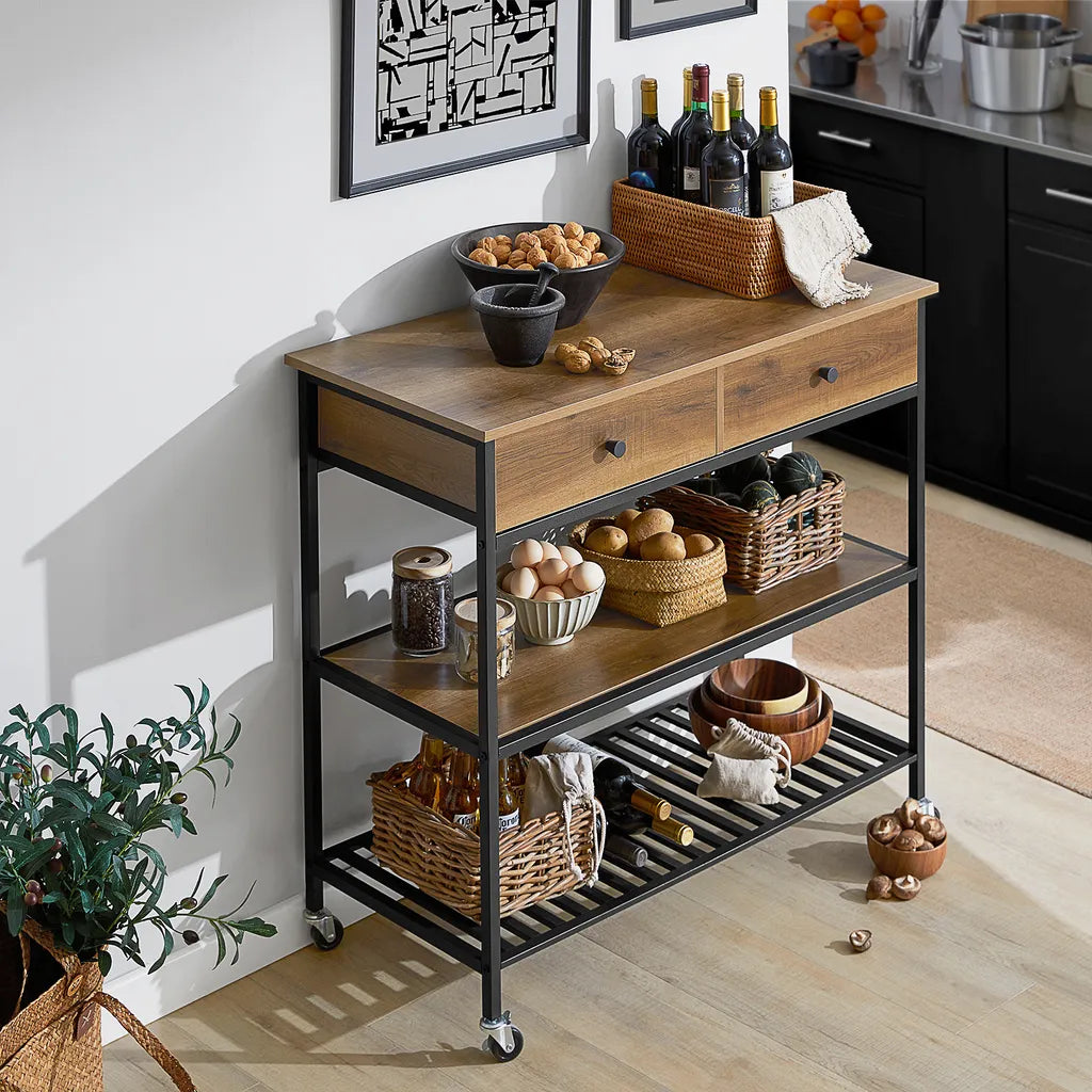  SoBuy FKW112-PF Küchenwagen Servierwagen Küchenregal Kücheninsel Flurschrank Sideboard Beistelltisch Rollwagen Industrie-Design BHT Ca.: 100x93x45cm