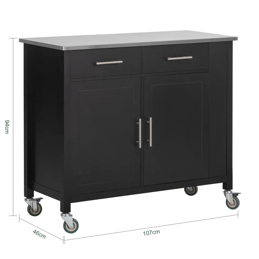  SoBuy FKW108-SCH Design Küchenwagen Mit Edelstahlplatte Kücheninsel Küchenschrank Rollwagen Sideboard Servierwagen Schwarz BHT Ca.: 107x94x46cm