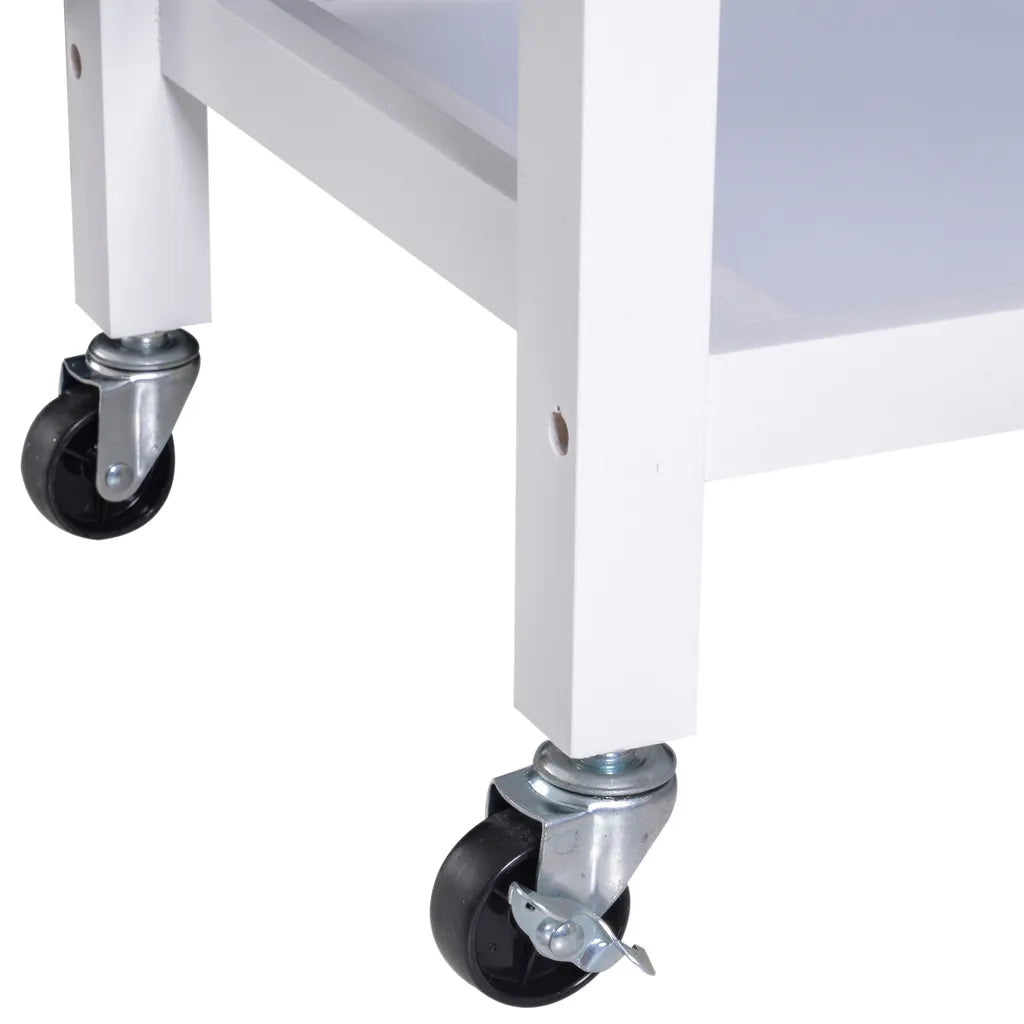  HOMCOM Servierwagen Küchenwagen Rollwagen Küchentrolley Mit Schrank Schublade Holz Weiß 88,5 X 40 X 86 Cm