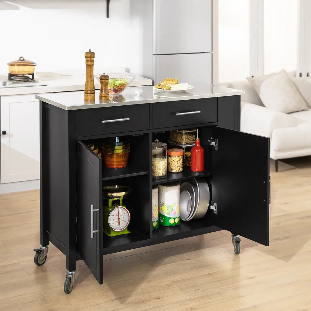  SoBuy FKW108-SCH Design Küchenwagen Mit Edelstahlplatte Kücheninsel Küchenschrank Rollwagen Sideboard Servierwagen Schwarz BHT Ca.: 107x94x46cm