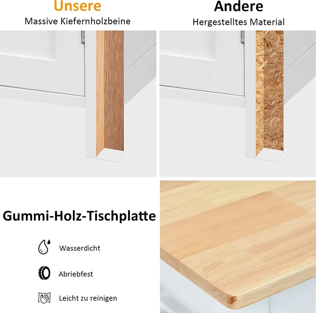  COSTWAY Küchenwagen Auf Rollen, Kücheninsel Mit Schublade, Weinregal, Offene Regale & Handtuchhalter, Platzsparender Servierwagen, Für Küche, Esszimmer, Bar, Weiß