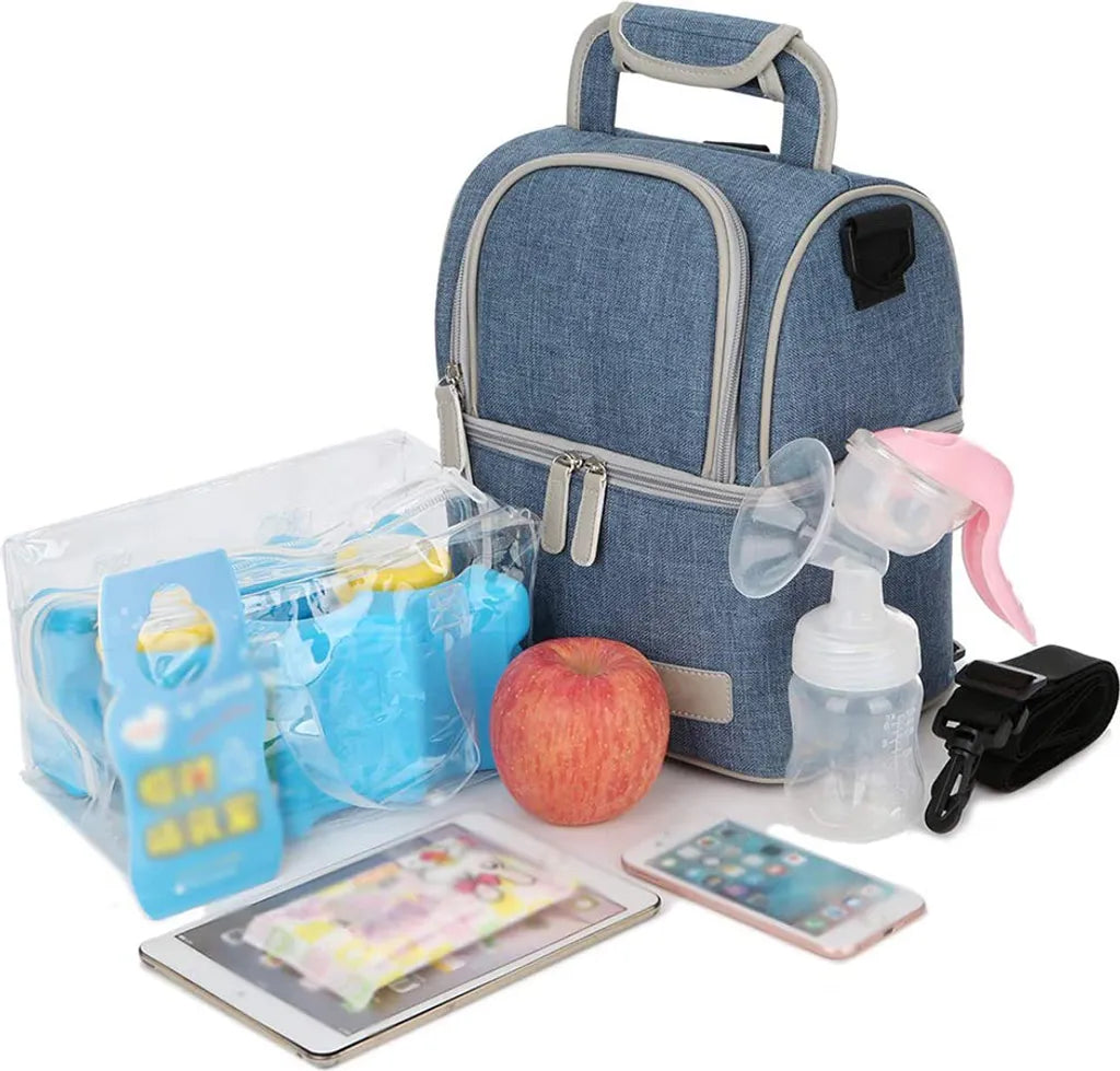  Muttermilch-Kühltasche Mit Kühlakkus, Doppellagig, Passend Für 3 Flaschen, Bis Zu 255 Ml, Für Stillen, Muttermilch, Pumpbeutel, Rucksack ,Denim Blue