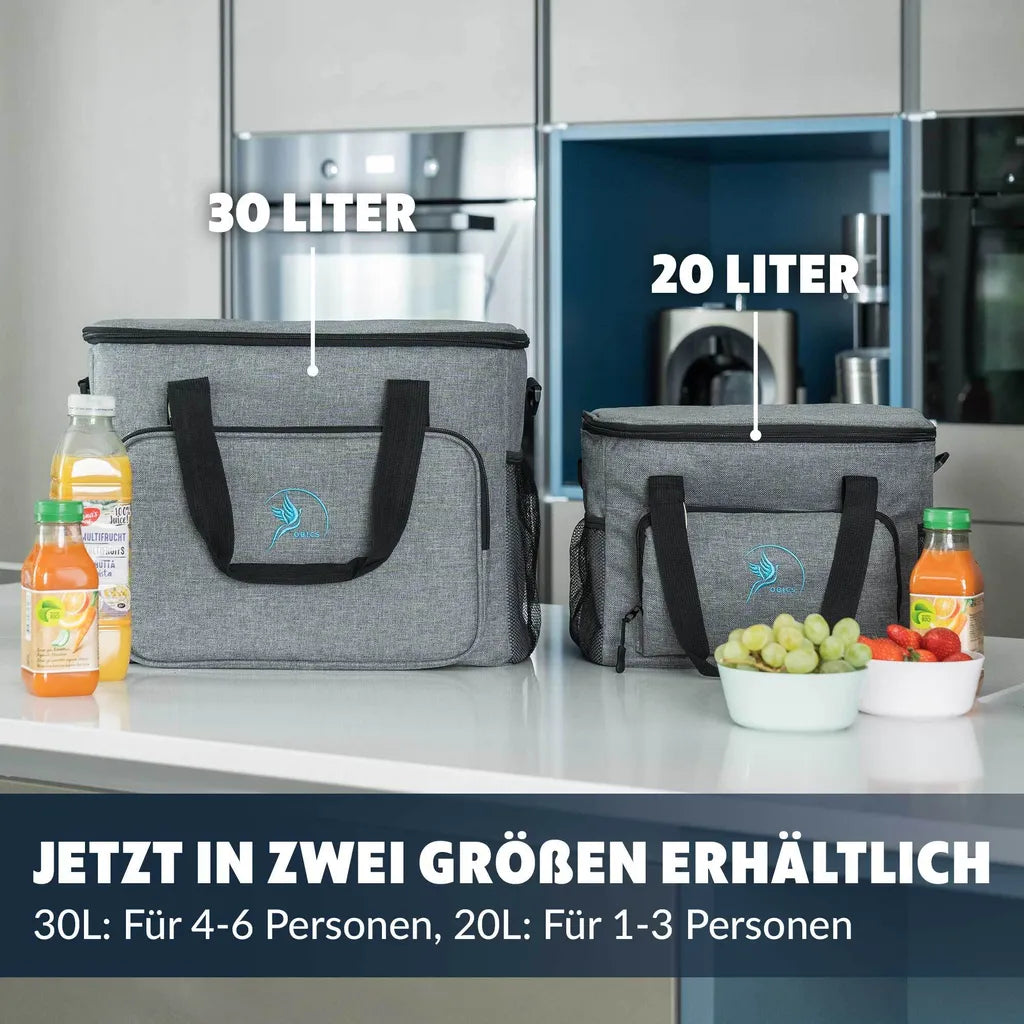  Obics - Kühltasche Gross Faltbar 30l Kuehlbox Isoliertasche Grau Für Essen In Tupperware Für Auto Mit Fächer Lunchtasche Camping Zubehör Für Picknick Essenstasche Isoliert Und Wasserdicht Für Arbeit
