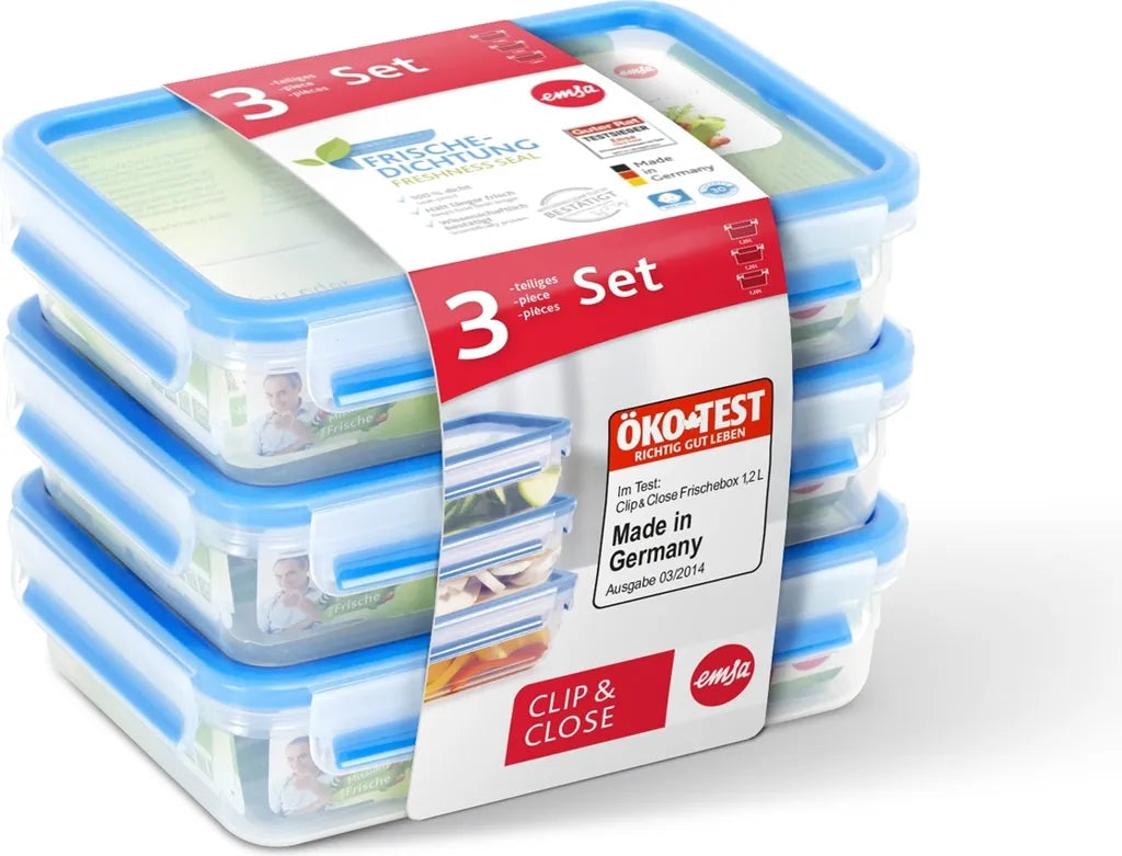 Emsa Frischhaltedose CLIP & CLOSE 3er Set 1,20 Liter Blau