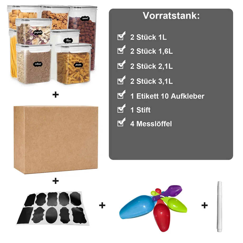  Lospitch 8er Set Vorratsdosen Müsli Behälter Mehl Nudel Schüttdose Pasta Lebensmittel