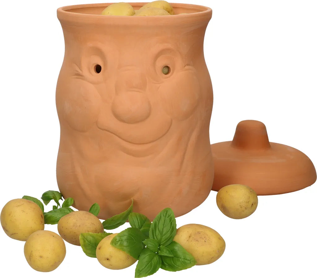  Mambocat 3tlg. Terrakotta-Töpfe Set Knoblauchtopf + Zwiebeltopf + Kartoffeltopf Vorrats-Dosen