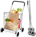 COSTWAY Klappbarer Einkaufstrolley, Einkaufswagen Auf Rollen, 45 Kg Belastbar, 83LKapazität, Tragbarer Handwagen, Rollwagen Allzweckwagen Für Wäsche, Einkaufen, Gepäck (Silber)