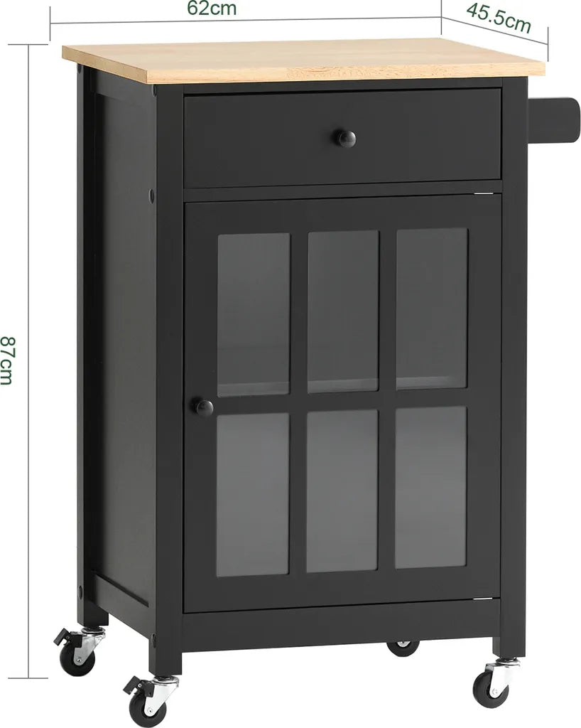  SoBuy FKW98-SCH Küchenwagen Mit 1 Tür Und Schublade Servierwagen Mit Arbeitsplatte Beistellwagen Rollwagen Schwarz BHT Ca.: 62x87x46cm