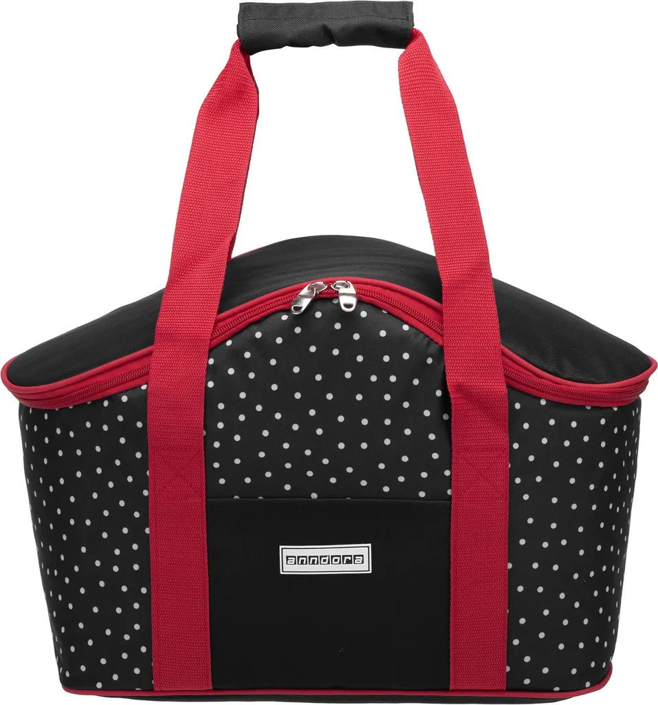  Anndora Kühltasche 20 L - Schwarz Weiß Gepunktet Isoliertasche Einkaufstasche - Snövit - Schwarz-Rot