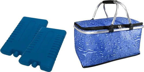  30 Liter Kühlkorb Faltbar – Einkaufskorb Thermo Korb Mit 2X Kühlakkus Für Unterwegs – Outdoor Picknickkorb Wasserdicht Kühlfunktion Klappbare Tragestange Kühltasche