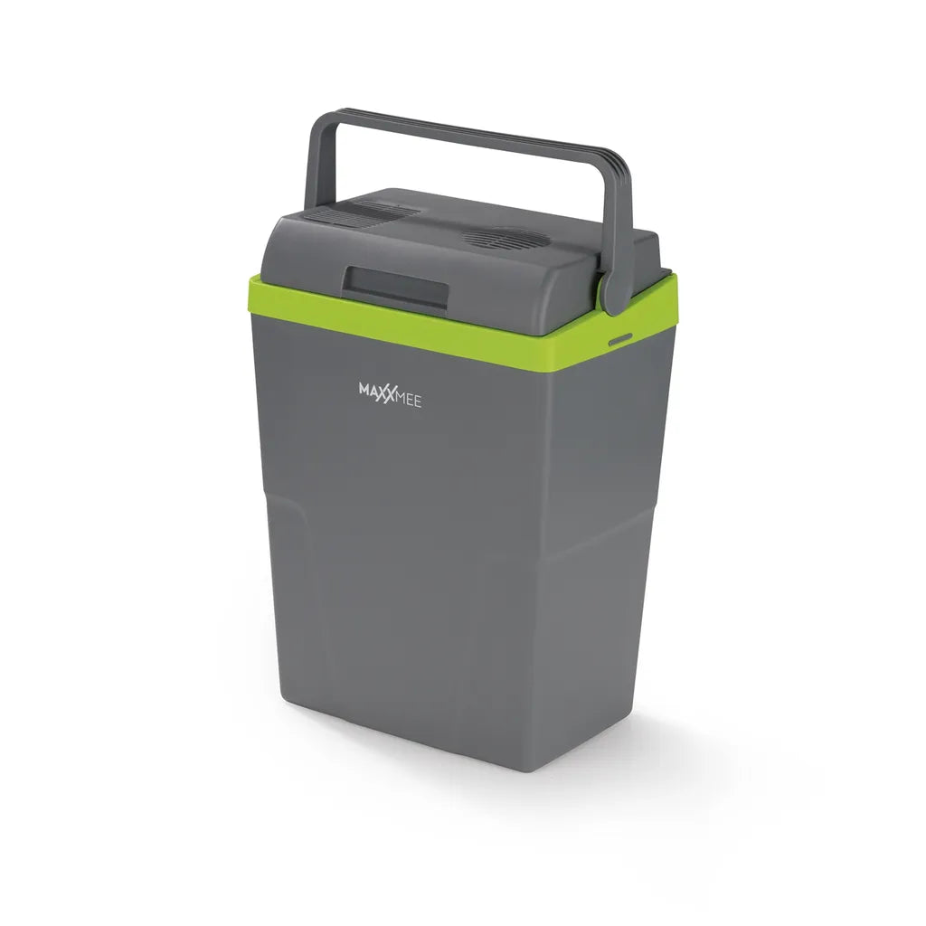  MAXXMEE Kühlbox - Wahlweise Via Netzkabel Oder KFZ-Anschluss - 22l Volumen - Grau/limegreen Kühlbox Camping Kühlschrank 22L Auto 12V 230V Thermobox Elektrisch Picknick Grau