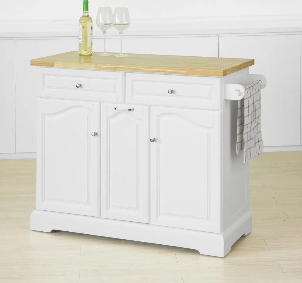 SoBuy FKW100-WN Kücheninsel Mit Arbeitsplatte Küchenwagen Mit 2 Türen Und Ausziehbarem Flaschenhalter Küchenschrank Sideboard Küchentrolley Weiß BHT Ca.: 115x90x46cm