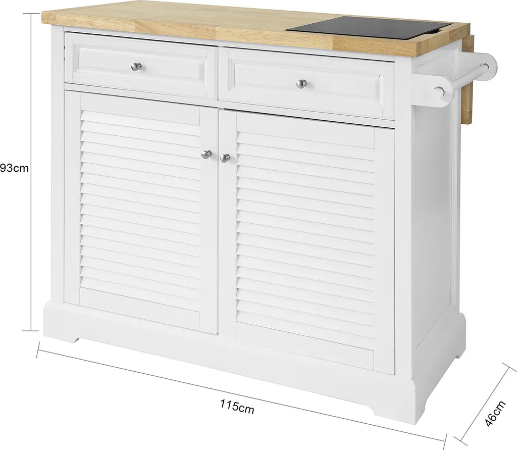  SoBuy FKW84-WN Kücheninsel Küchenwagen Mit Erweiterbarer Arbeitsplatte Küchenschrank Servierwagen Sideboard Auf Rollen Weiß