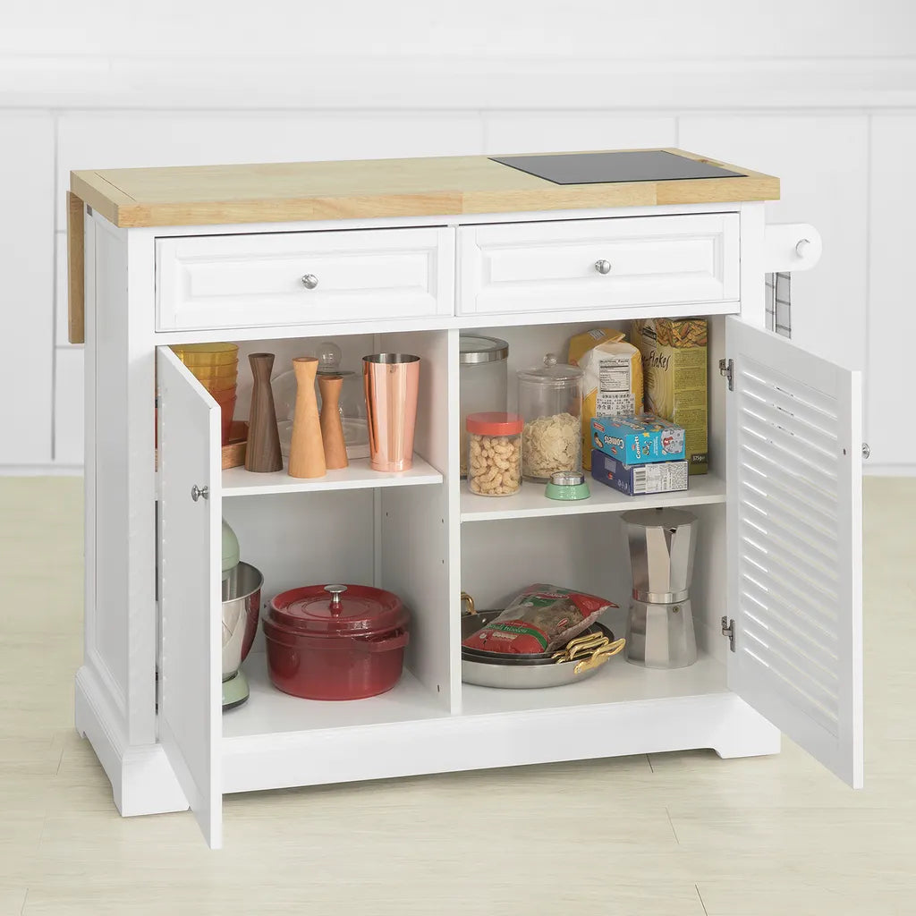  SoBuy FKW84-WN Kücheninsel Küchenwagen Mit Erweiterbarer Arbeitsplatte Küchenschrank Servierwagen Sideboard Auf Rollen Weiß