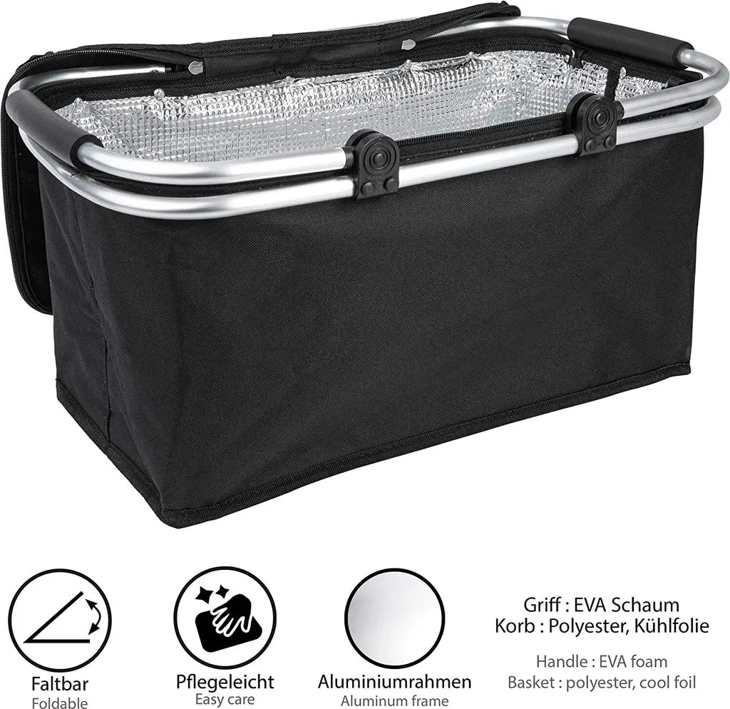  ONVAYA® Einkaufskorb Faltbar Mit Kühlfunktion | Schwarz | 2 Stück | Faltkorb Mit Deckel | Isolierkorb | Einkaufstasche | Klappkorb | Thermokorb Klappbar