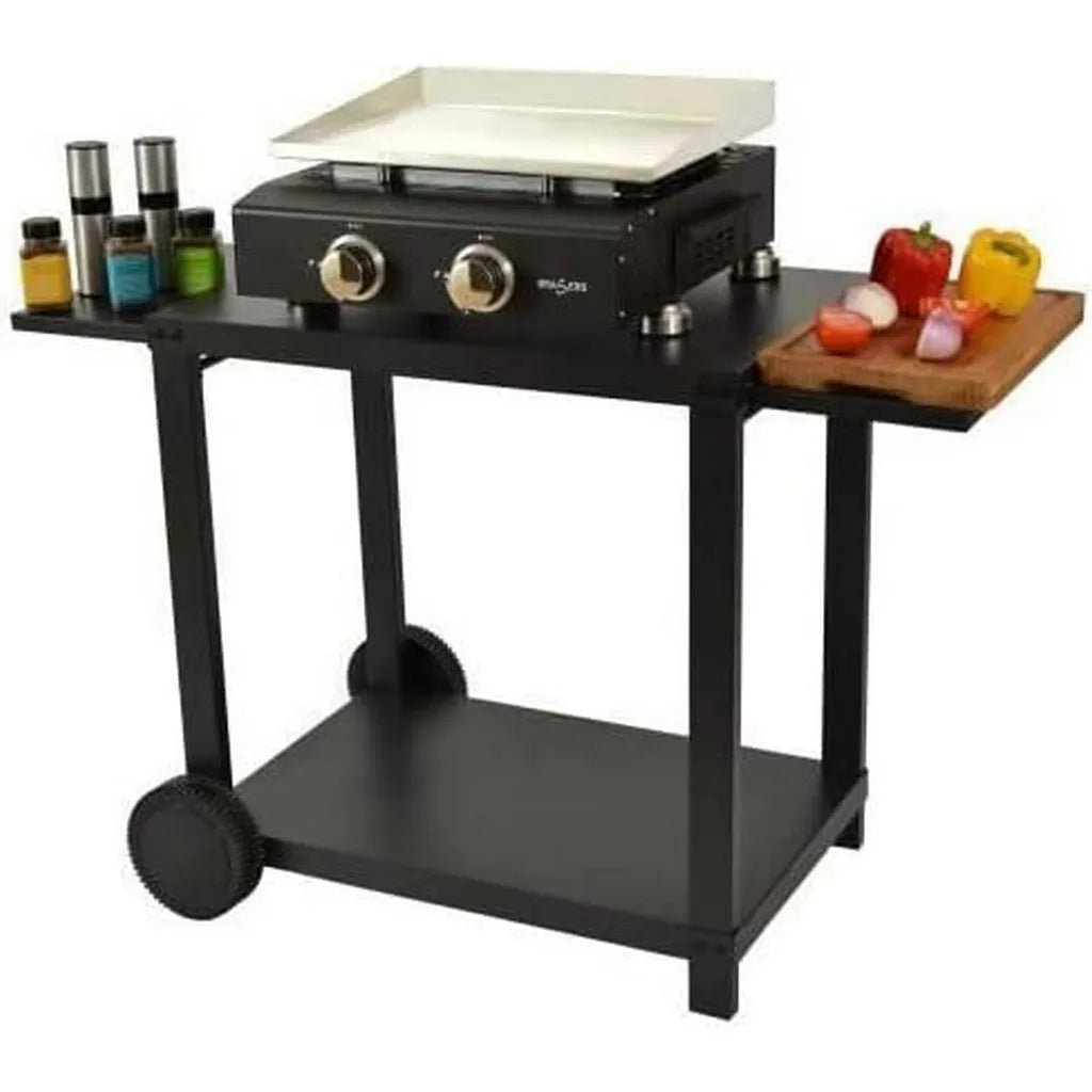  COOKINGBOX Rollwagen Für Plancha Mit Klappbaren Regalen - Stahl - Schwarz