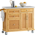  SoBuy FKW70-N Küchenwagen Servierwagen Kücheninsel Küchenschrank Aus Bambus Mit Edelstahlarbeitsplatte BHT Ca.: 115x92x46cm