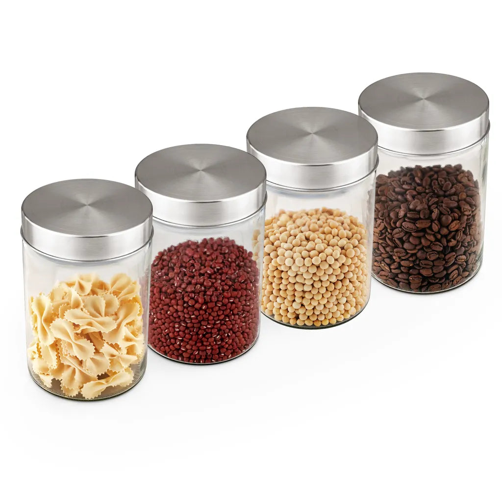  Navaris 4x 1200ml Vorratsgläser Mit Edelstahldeckel - Glas Vorratsdosen Set Mit Sicherem Schraubverschluss - Lebensmittel Aufbewahrungsgläser Küche
