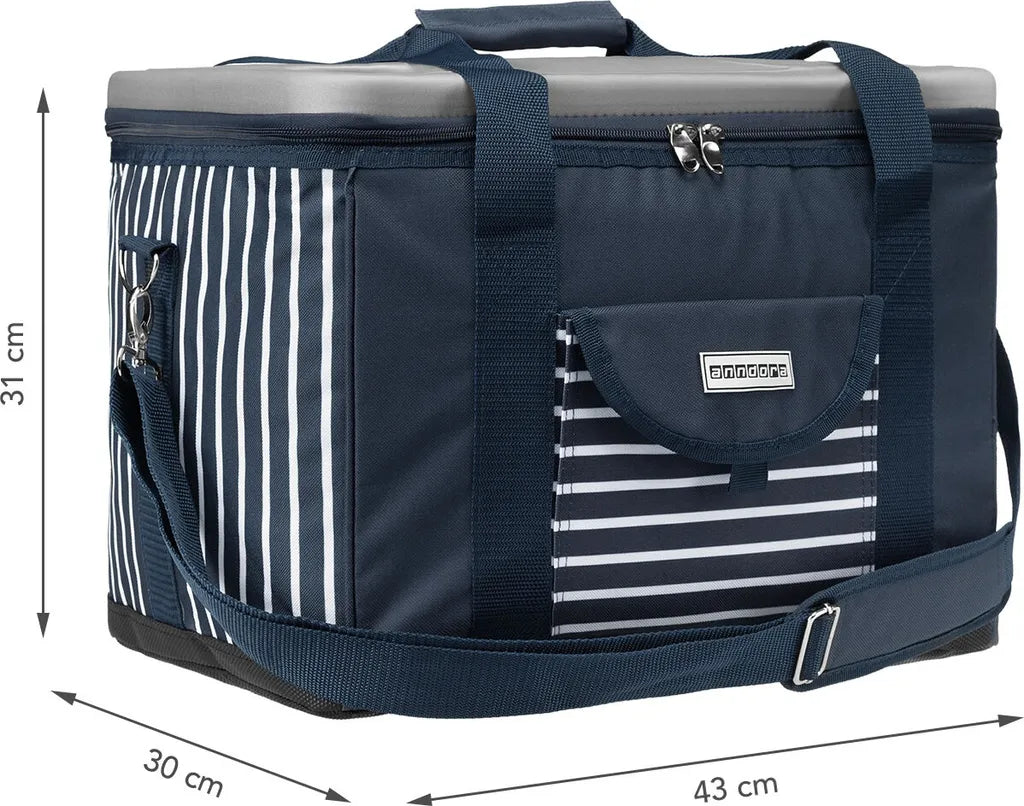  Anndora Kühltasche XL 40 Liter AHOI Mit Reissverschluss - Blau-weis-gestreift
