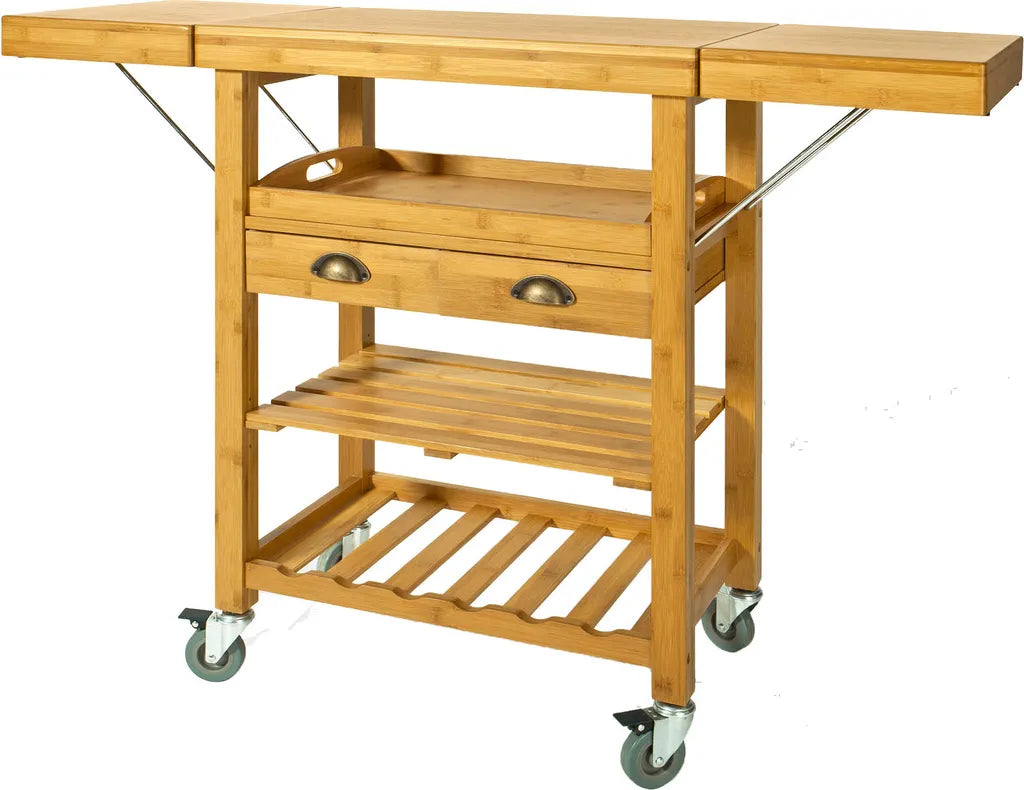  SoBuy FKW25-N Servierwagen Aus Hochwertigem Bambus Küchenwagen Küchenregal Rollwagen BHT Ca: 65 (95/125) X92x40cm
