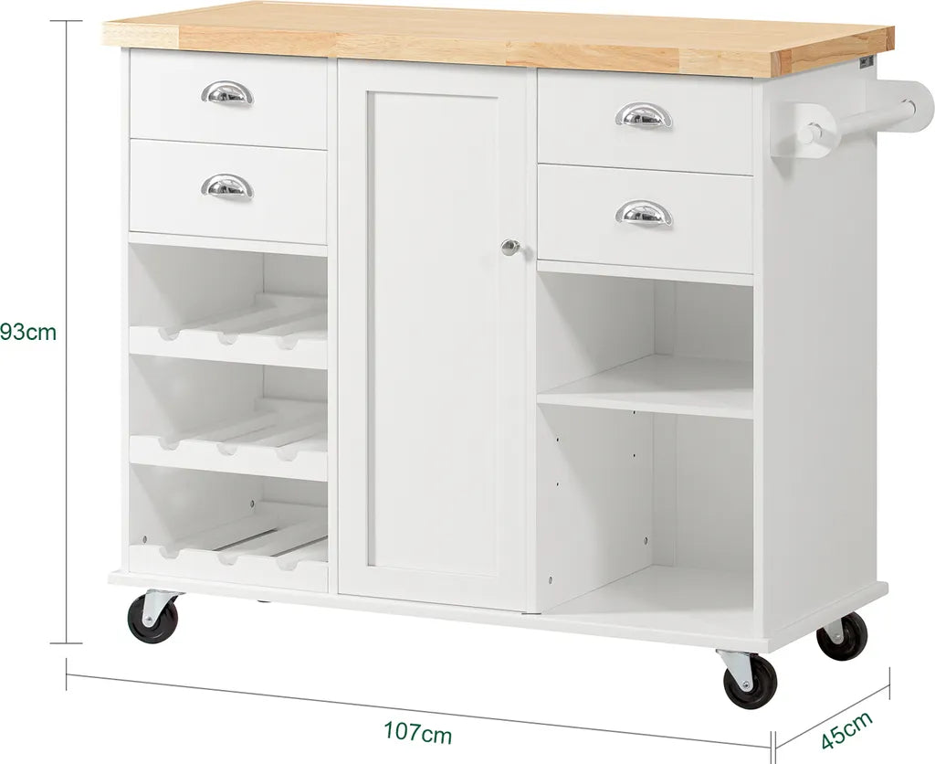  SoBuy KNL03-WN Küchenwagen Kücheninsel Mit 1 Handtuchhalter Küchenschrank Rollwagen Sideboard Auf Rollen Küchentrolley Servierwagen Mit Flaschenablagen Und Schublade BHT Ca.: 107x93x45cm