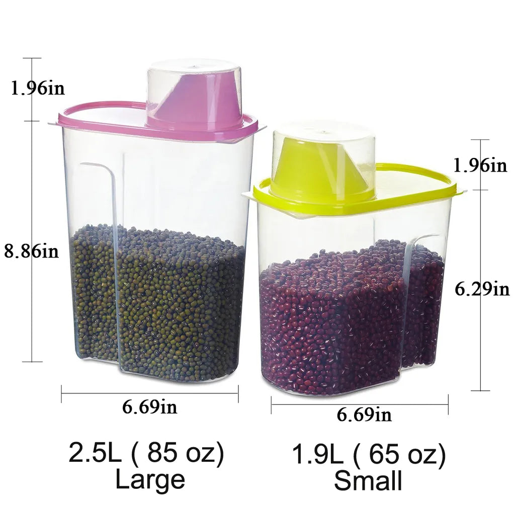  Vorratsdosen Set Mit Deckel, Aufbewahrungsbox Küche, Frischhaltedosen 2.5L & 1.9L BPA-frei Luftdicht Vorratsbehälter Mit Messbecher Kunststoff Schüttdosen Für Mehl Müsli (2 Stück)