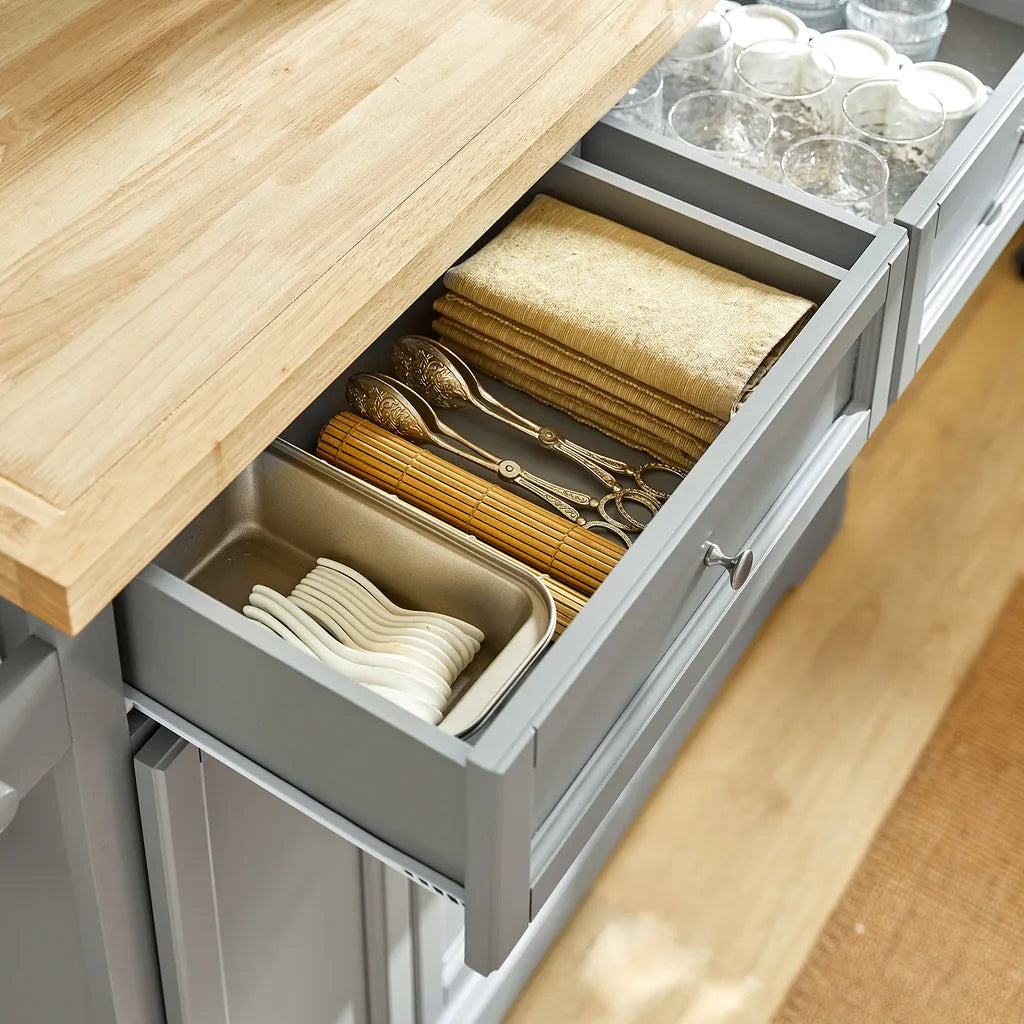  SoBuy FKW71-HG Kücheninsel Küchenwagen Mit Erweiterbarer Arbeitsplatte Küchenschrank Servierwagen Holz BHT Ca.: 115x92x46-71cm