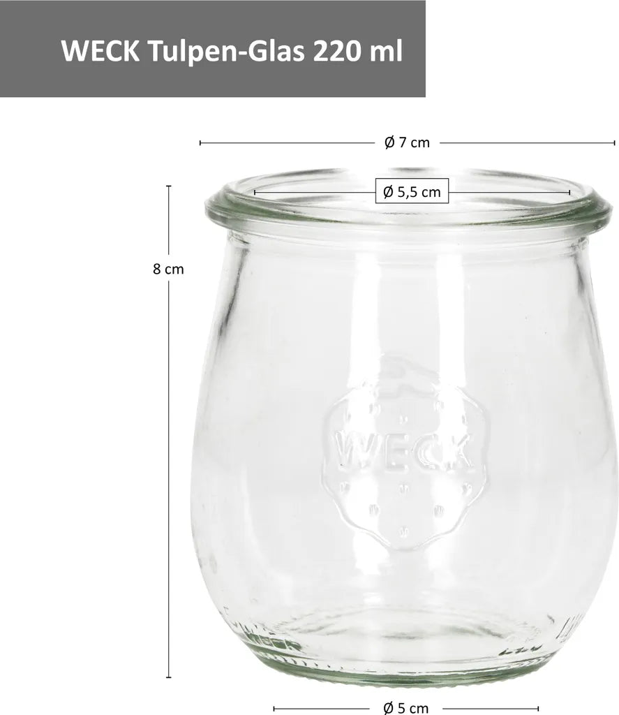  MamboCat 12er Set Weckgläser Tulpenglas Mit Frischhalte-Deckel 220ml + Rezeptheft