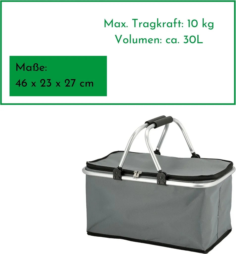  Novaliv 2x Einkaufskorb Faltbar Mit Kühlfunktion 30 Liter GRAU Isolierkorb Mit Gepolsterten Tragegriffen Und Reißverschluss Am Deckel Tragekorb