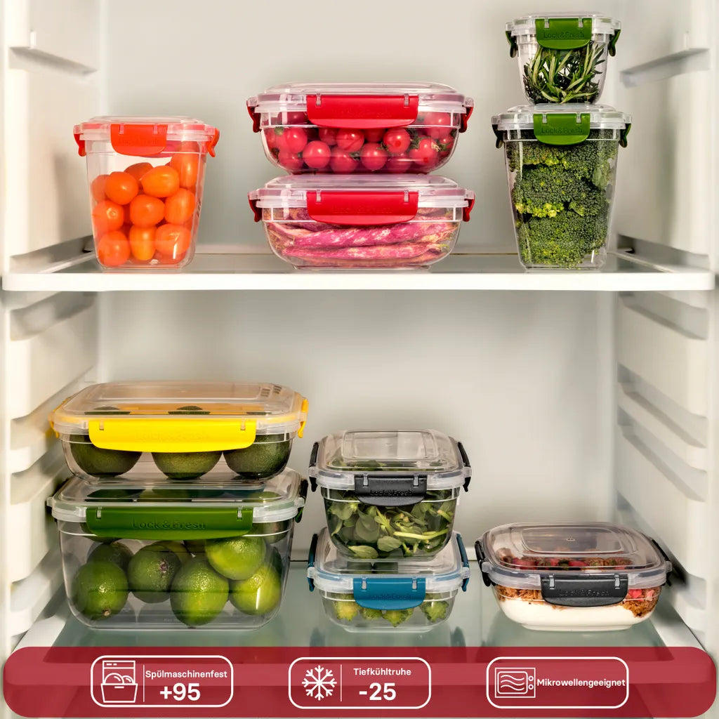  Uandu Lock & Fresh 5er Vorratsdosen Set, Frischhaltedosen Mit Deckel Für Lebensmittel, Mikrowellen-, Und Gefriergeeignet, Vorratsdosen Mit Deckel, Meal Prep Boxen, Aufbewahrungsbox Küche - Rot