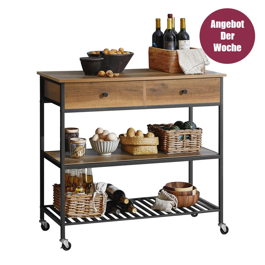  SoBuy FKW112-PF Küchenwagen Servierwagen Küchenregal Kücheninsel Flurschrank Sideboard Beistelltisch Rollwagen Industrie-Design BHT Ca.: 100x93x45cm