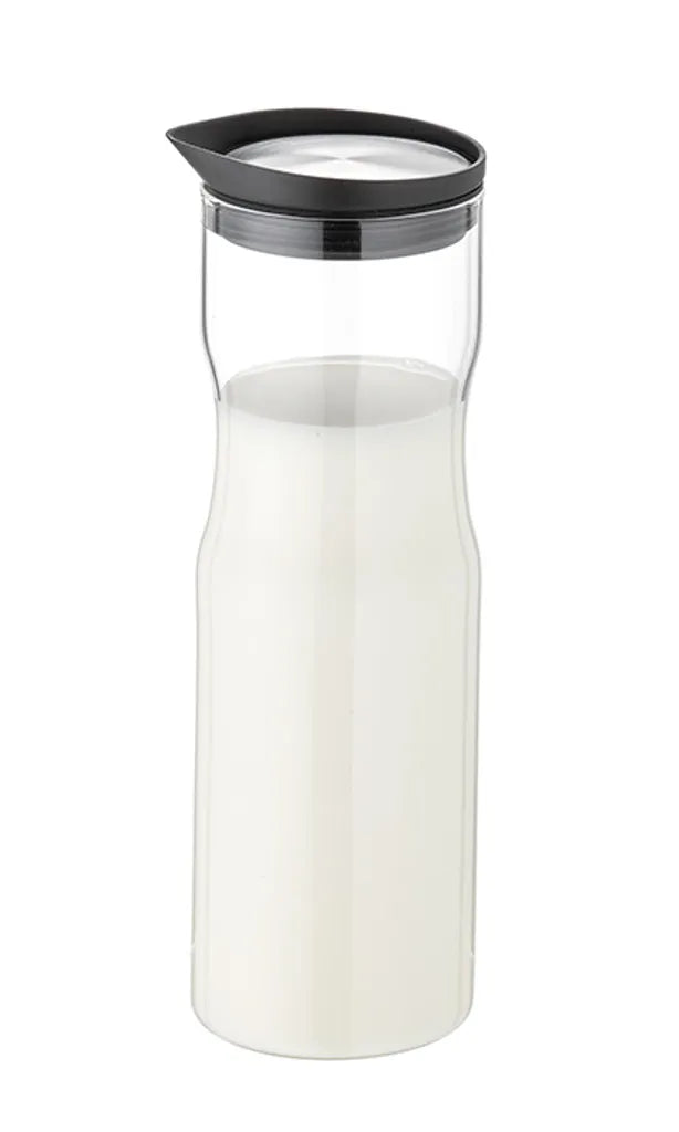  APS Glaskaraffe /// Ø 8 Cm, H: 25 Cm, 1 Liter /// Glas, 18/8 Edelstahl, Silikon /// Deckel Matt Poliert /// 10721