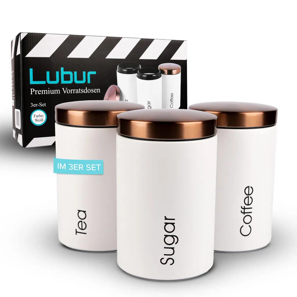  Lubur Premium Vorratsdosen Set - 3X Aufbewahrungsdose Für Lebensmittel - 1L Vorratsbehälter In Edlem Design Storage Jars - Pflegeleichte Vorratsdose Mit Deckel