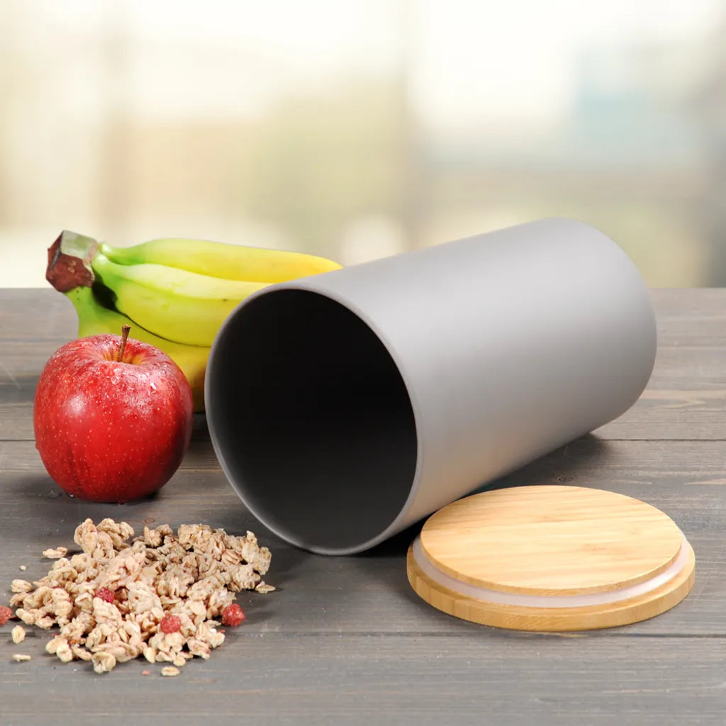  KESPER Vorratsdose, Kunststoff Mit Bambusdeckel, Grau, Ø 11,5 Cm, Höhe: 18,7 Cm, 32601