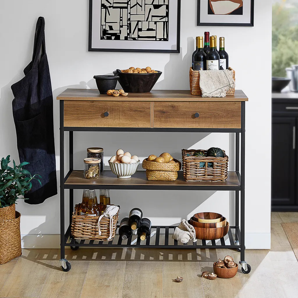  SoBuy FKW112-PF Küchenwagen Servierwagen Küchenregal Kücheninsel Flurschrank Sideboard Beistelltisch Rollwagen Industrie-Design BHT Ca.: 100x93x45cm