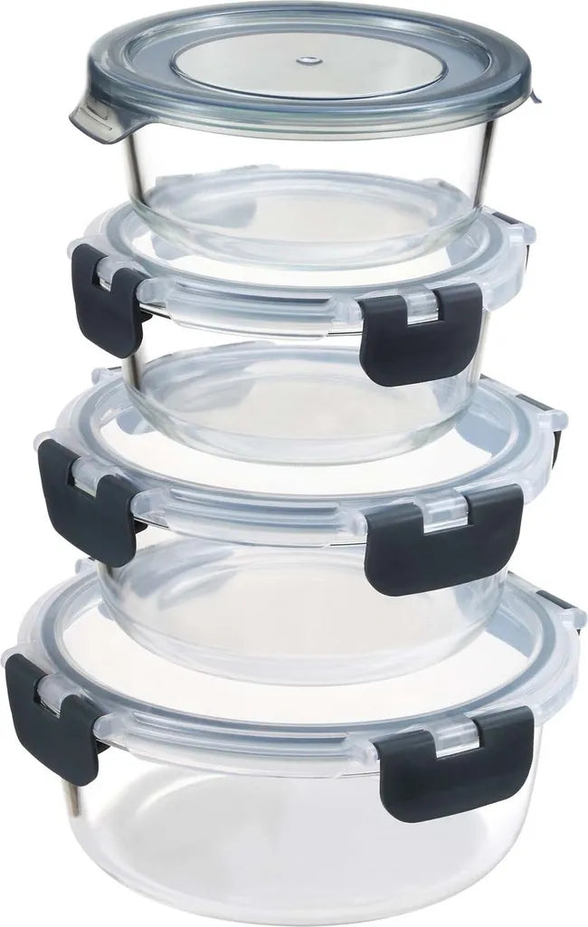 PIE LOCK Frischhaltedosen Set 24 Teilig - Frischhalte Dosen Glasdose Eckig Vorratsdosen - In Transparent Mit Grau Mikrowellengeeignete Frischhaltedose Essensbox Für Lebensmittel BPA-Frei