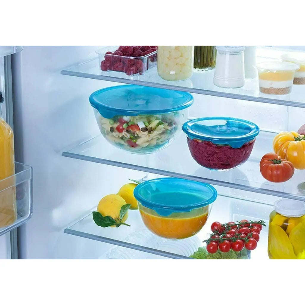 Pasabahce 97314 Chefs Vorratsdosen 3er Set Aufbewahrung Servierschalen Set Rührschüssel Glas Stapelbar Salat Schüsseln Schale Mit Deckel