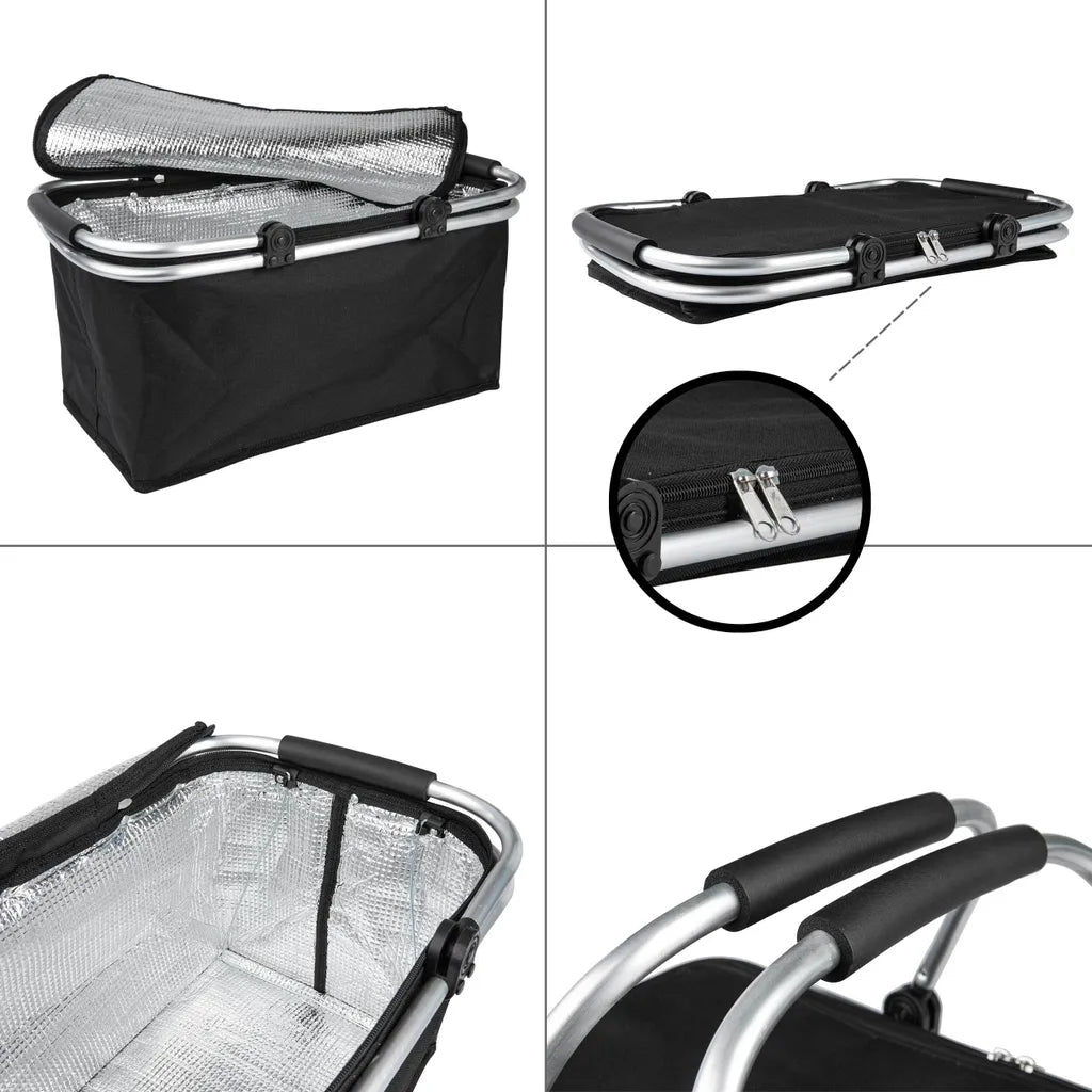  ONVAYA® Einkaufskorb Faltbar Mit Kühlfunktion | Schwarz | Faltkorb Mit Deckel | Isolierkorb | Einkaufstasche | Klappkorb | Thermokorb Klappbar