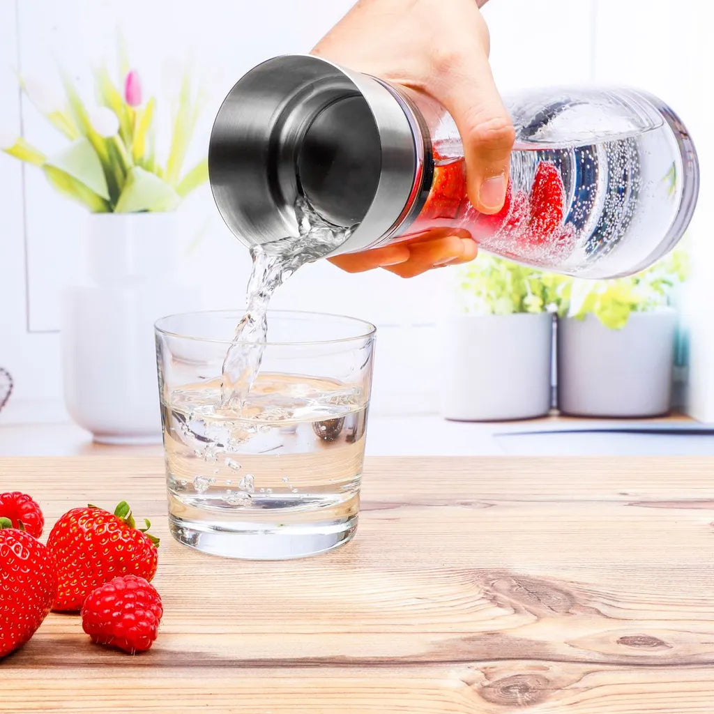  Wasserkaraffe Glas 1 L Mit Früchtespieß Edelstahl Ausguss