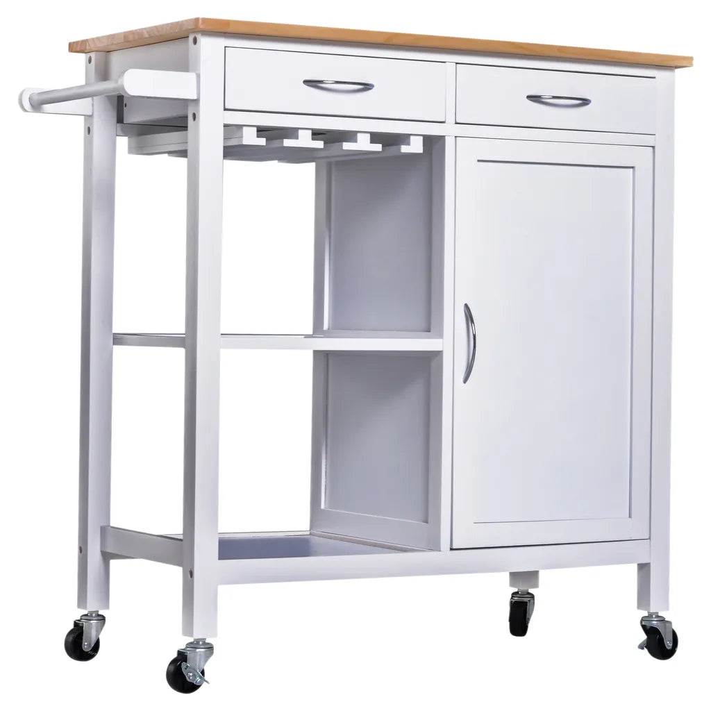  HOMCOM Servierwagen Küchenwagen Rollwagen Küchentrolley Mit Schrank Schublade Holz Weiß 88,5 X 40 X 86 Cm