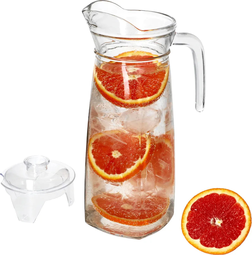  KARA Glas-Karaffe Mit Kunstoff-Deckel + Griff 1,2L Wasser-Krug Saftkanne Limo