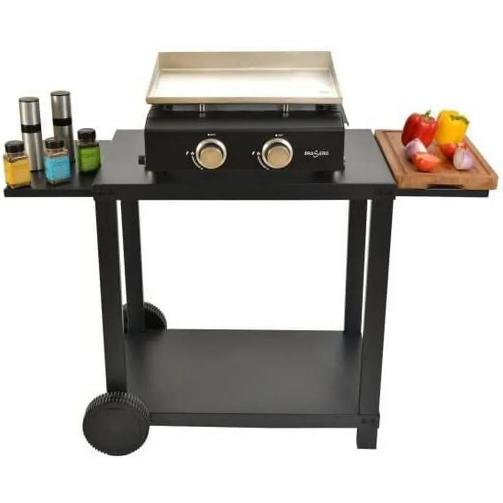  COOKINGBOX Rollwagen Für Plancha Mit Klappbaren Regalen - Stahl - Schwarz